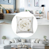 White plush pillow cover with gold celestial design. Decorative throw pillow for sofa and living room.