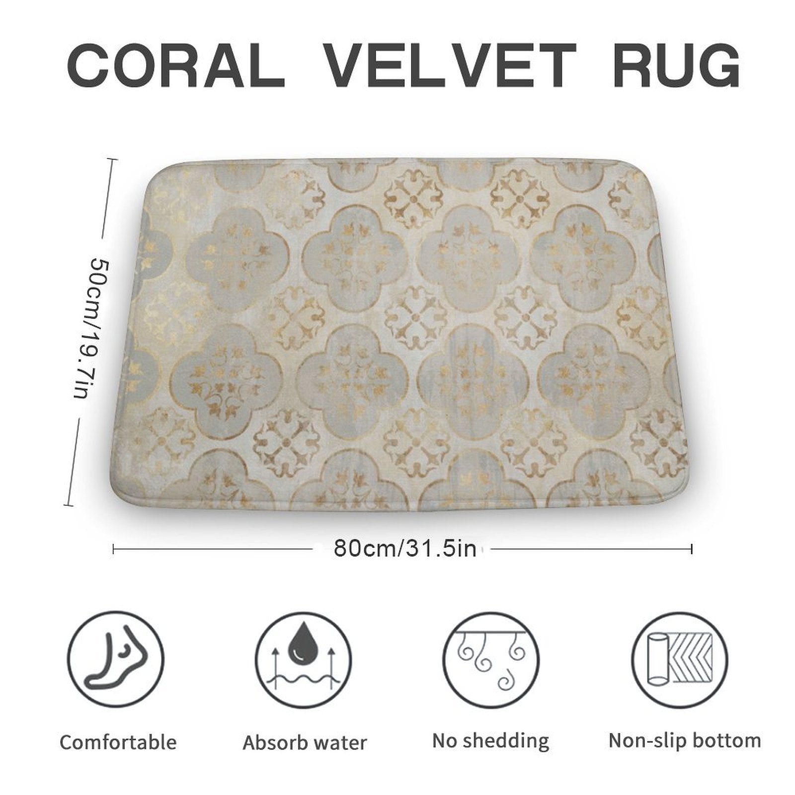 Coral velvet rug with floral pattern, non-slip, absorbent, comfortable, and no shedding, perfect for bathroom or kitchen