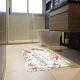 Winter doormat with Seasons Greetings, cardinal birds, and holiday decor for bathroom decor