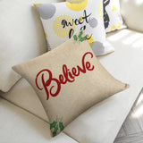 Christmas pillow cover with Believe text, linen material, square cushion case for sofa