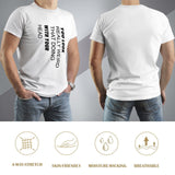Men's white crew neck t-shirt with funny quote, cotton fabric. Classic tee for men. Available in sizes S-6XL.