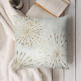 Gold starburst throw pillow cover, soft & fluffy, for sofa & living room. Decorative design with chapter sixteen belle text.