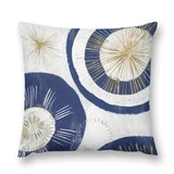 Plush throw pillow cover with navy blue, white, and gold abstract art, perfect for a sofa or couch.