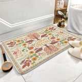 Coral velvet bath rug with 'Gather Together' design, non-slip bathroom carpet