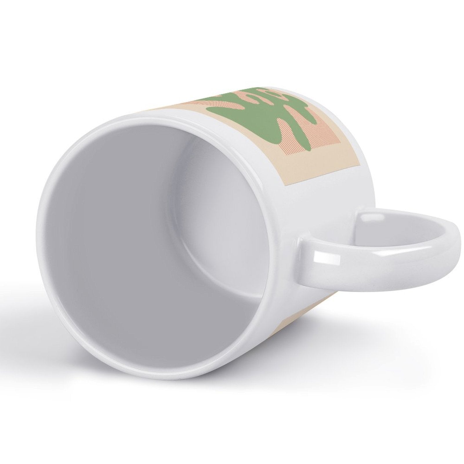 White ceramic mug with green abstract design, perfect for personalized gifts from MyArtsyGift