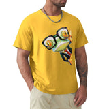 Yellow Men's short sleeve crew neck t-shirt with frog design, classic tees for men, MyArtsyGift