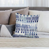 Blue abstract pattern plush pillow cover on bed, decorative for sofa or couch, soft and fluffy short plush pillowcase