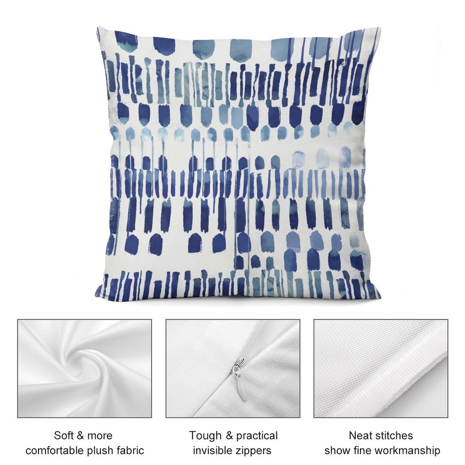 MyArtsyGift Plush Pillow Cover: Blue abstract pattern, soft plush, and durable, with invisible zippers.