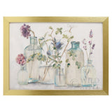 Canvas print floral art with gold frame, featuring watercolor blossoms in glass jars, minimalist home decor for gift.