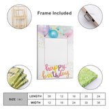 Custom Happy Birthday photo frame with colorful balloons and cursive text, perfect birthday gift.