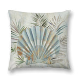Decorative plush pillow cover with seashell and palm leaf design, ideal for sofa and living room, MyArtsyGift
