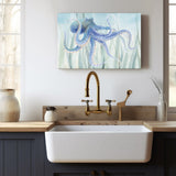 Undersea Octopus Canvas Print for kitchen decor, watercolor blue octopus art, Made in USA, minimalist style