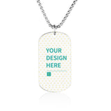 Customizable titanium steel dog tag necklace with "YOUR DESIGN HERE" text, perfect for a personalized photo pendant.