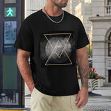Black cotton men's t-shirt with geometric art print, crew neck classic tee from MyArtsyGift