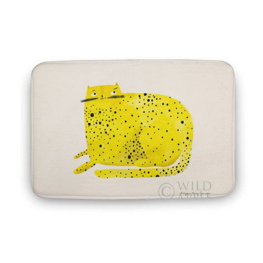 Coral velvet bath rug with yellow cheetah design, non-slip and absorbent for bathroom