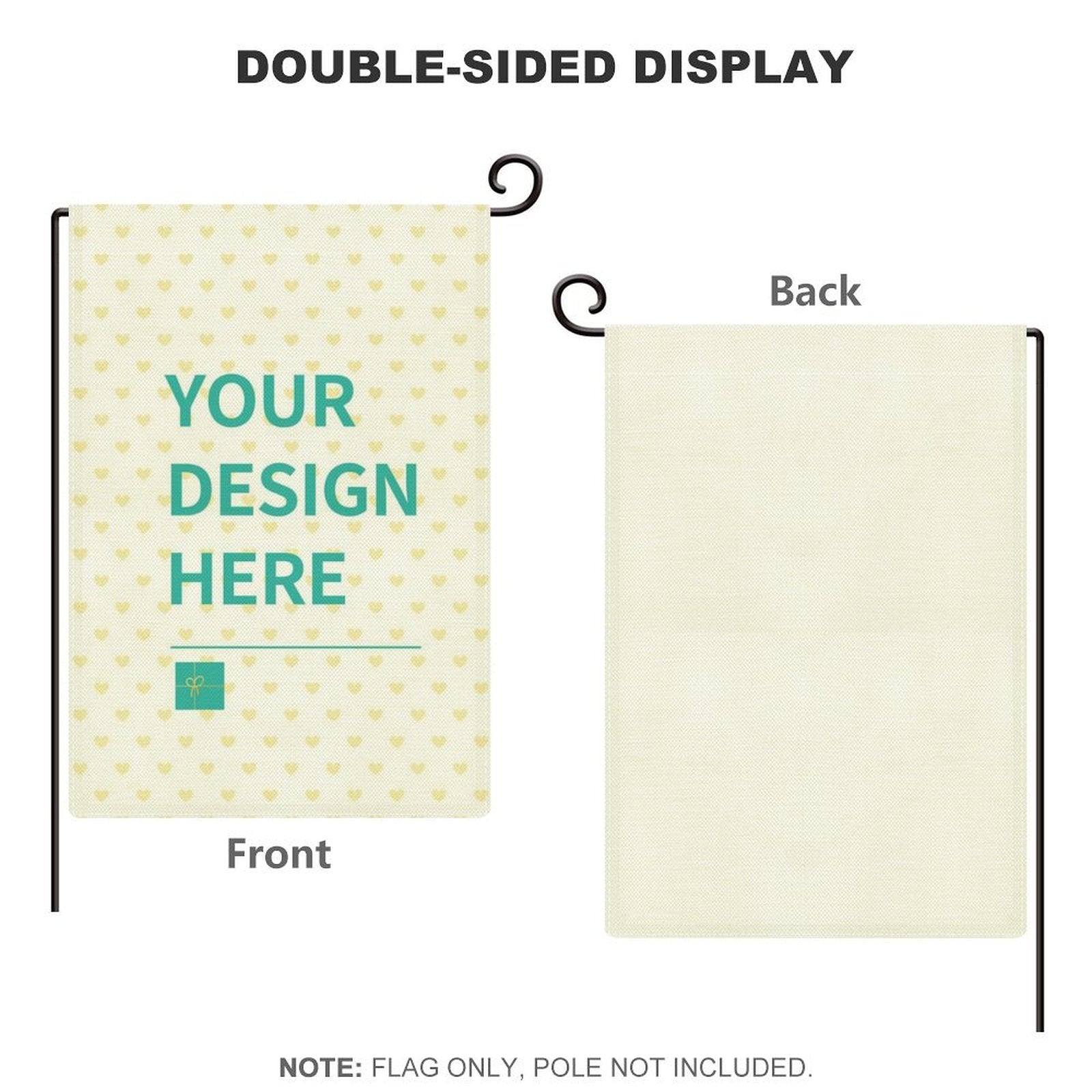 Double-sided linen garden flag with personalized design area for outdoor yard decorations.