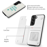 White PU leather Samsung Galaxy S22 flip cover with card slot and customizable design, protective phone case.