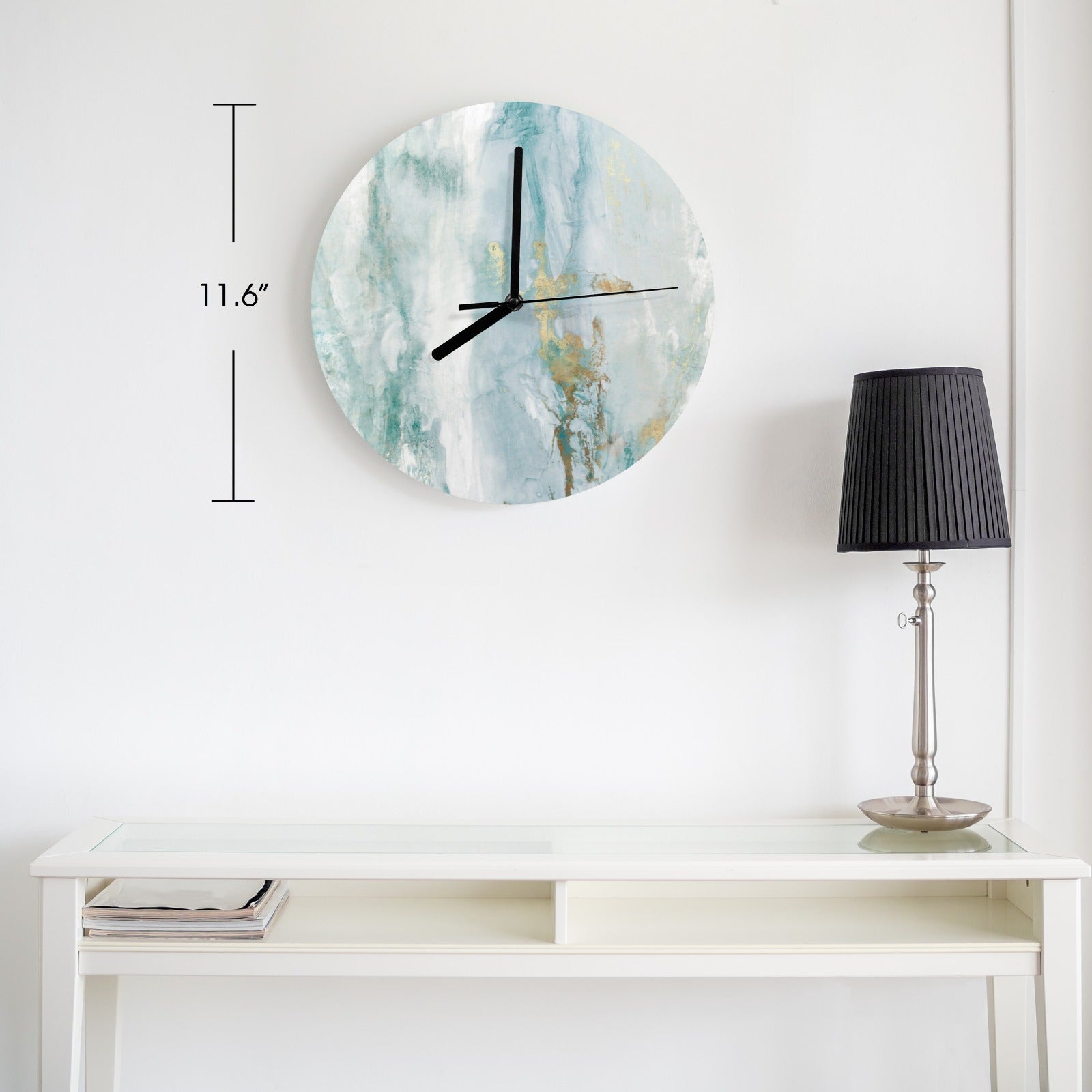 Modern Blue MDF Wall Clock, 11.6" abstract design, for living room decor.