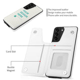 Samsung Galaxy S21 personalized PU leather flip phone case with card slot, white, "YOUR DESIGN HERE" design