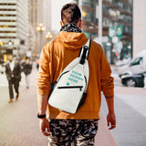 Custom sling bag for men with personalized design. White twill bag, yellow heart pattern, travel bag