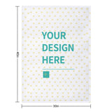 Customizable fleece blanket, soft and warm, with 'YOUR DESIGN HERE' text, perfect for personalized gifts.
