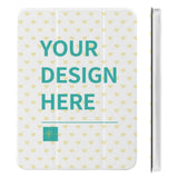 Custom iPad Mini Case featuring "Your Design Here" text on a white background with yellow hearts, personalized gift