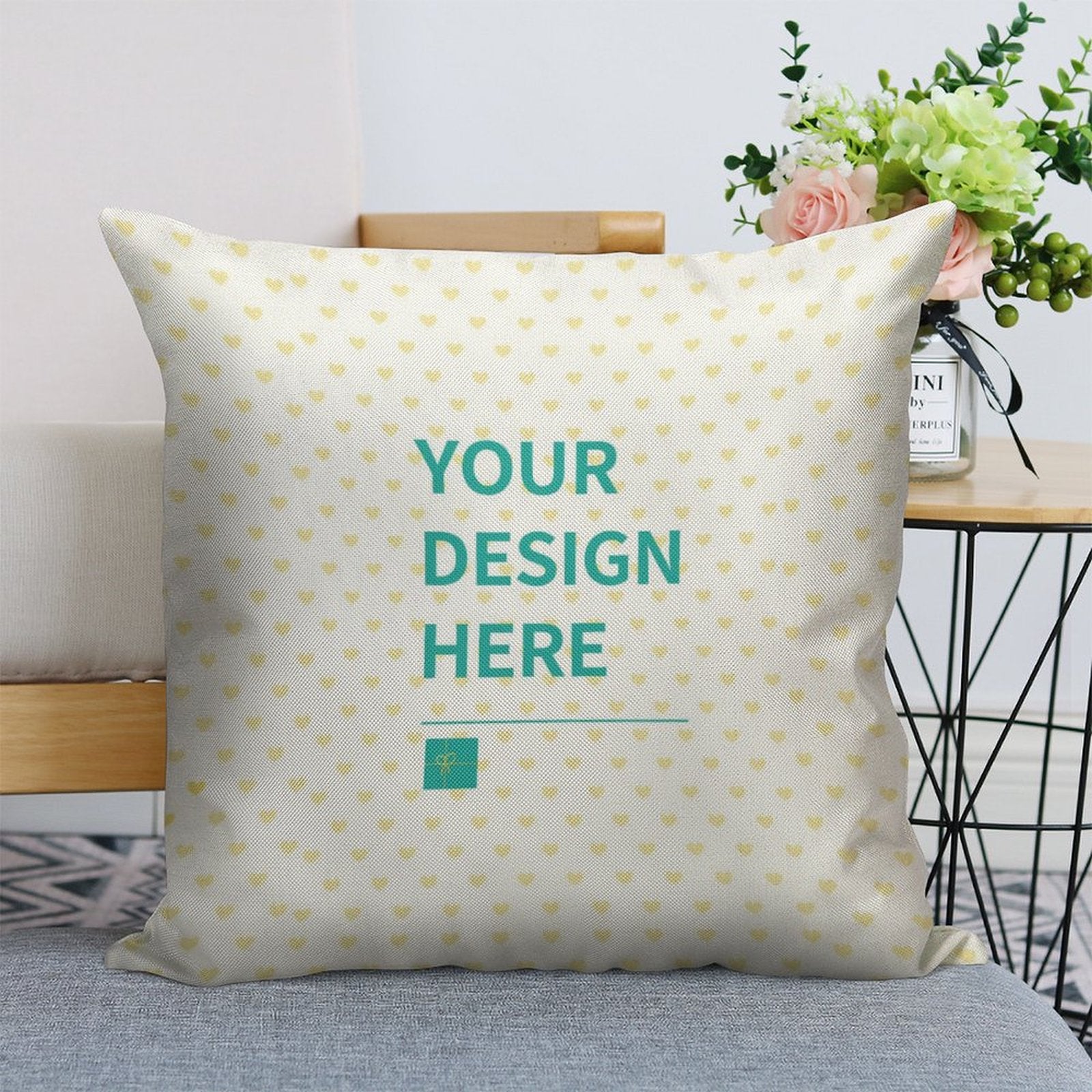 Customizable linen throw pillow case with YOUR DESIGN HERE for living room decor