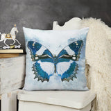 Watercolor butterfly pillow cover, blue and white design, soft short plush material for sofa and living room