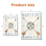 Nautical Maritime Trading & Co. tin sign with compass, retro beach design, ideal for home decor. Available in two sizes.