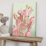 Pink coral cactus wall art canvas painting for living room decor. Modern minimalist design, ready to hang.