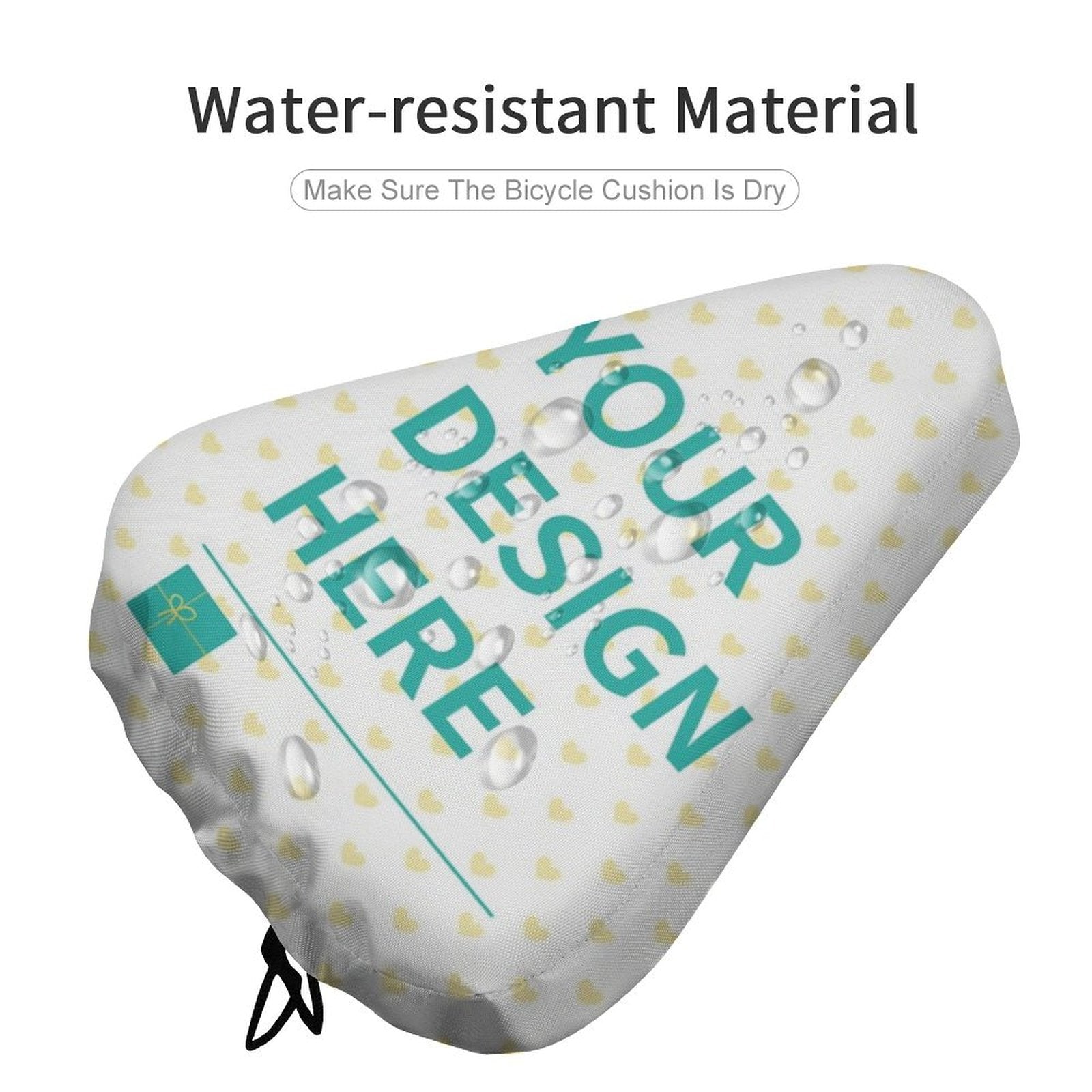 Waterproof custom bike seat cover with YOUR DESIGN HERE design, protecting from rain and sun