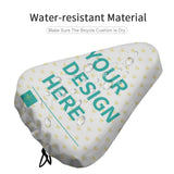 Waterproof custom bike seat cover with YOUR DESIGN HERE design, protecting from rain and sun