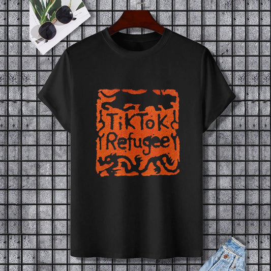 Black TikTok Refugee T-shirt, Gildan Unisex 180g cotton tee.