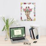 Giraffe canvas print by Emily Adams, floral crown, wall art for home decor, canvas material.