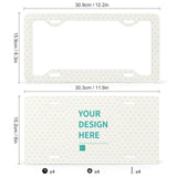 Personalized license plate with heart pattern, featuring 'YOUR DESIGN HERE', metal frame, ideal gift.