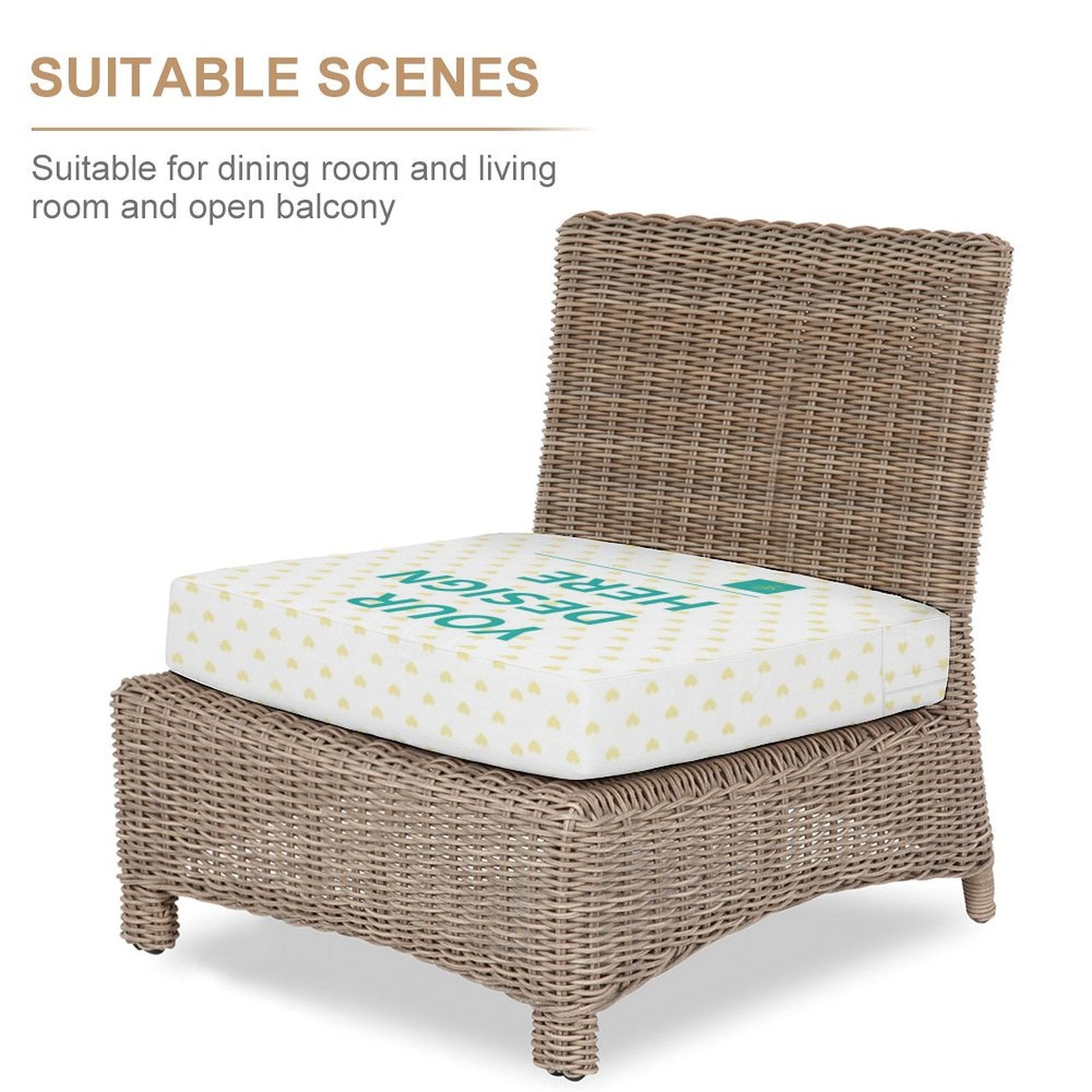 Custom outdoor chair with 'YOUR DESIGN HERE' design, perfect for dining room or balcony, waterproof cushion