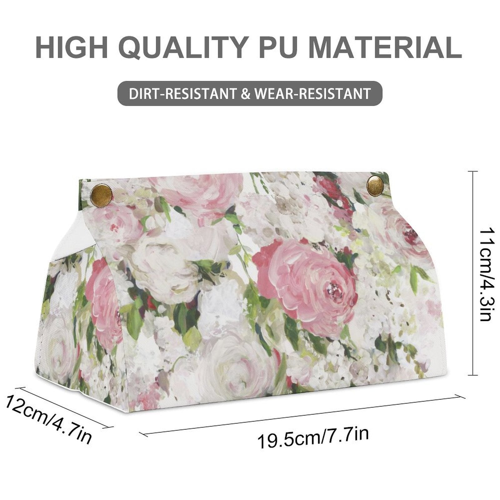 Floral PU tissue box cover, rectangular design, dirt-resistant, ideal for bathroom, office, or home use.