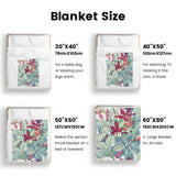 Tropical plants and flower flannel blanket size chart: 30x40, 40x50, 50x60, 60x80 for sofa, couch, or bed.