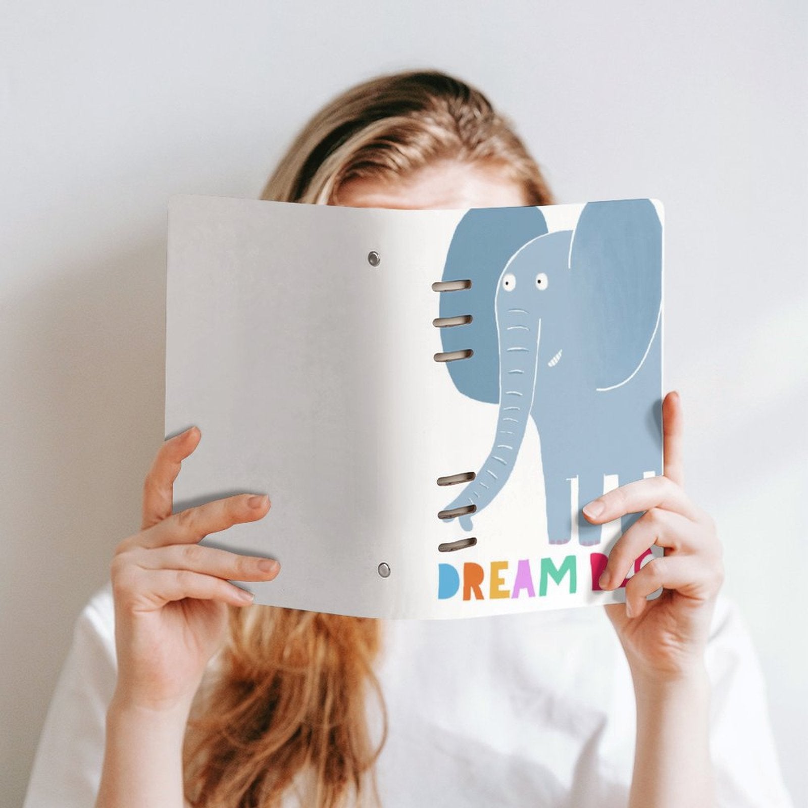 A5 PU leather loose-leaf notebook with blue elephant design and 'DREAM BIG' text, ideal for note-taking.