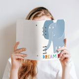 A5 PU leather loose-leaf notebook with blue elephant design and 'DREAM BIG' text, ideal for note-taking.