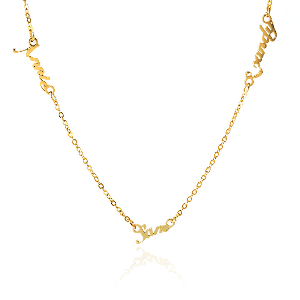 Gold Name Necklace: Personalized Jane, Venus and Candy pendant on a delicate chain. Custom letter name pendant birthday gift.