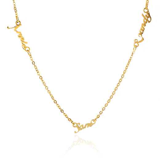 Gold Name Necklace: Personalized Jane, Venus and Candy pendant on a delicate chain. Custom letter name pendant birthday gift.