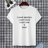 White Gildan unisex T-shirt with "I Have 3 Moods" print, cotton fabric, suitable for expressing individuality.