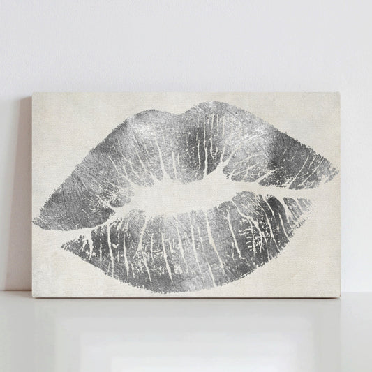 Hollywood Kiss Silver Lips Canvas Print, made in USA, art for love and gifting