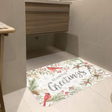 Winter entrance doormat with cardinal birds, red berries, and Seasons Greetings for home decor