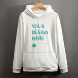 Customizable white men's hoodie with heart pattern from MyArtsyGift. Design your own sweatshirt here.