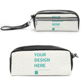 Customizable leather pen bag with 'YOUR DESIGN HERE', suitable for girls and women. Double zipper, lychee pattern.
