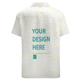 Custom men's short sleeve shirt with heart pattern, 'YOUR DESIGN HERE' text, polyester fabric, perfect for summer.