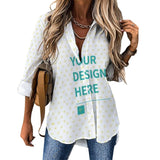 Custom women's shirt with 'YOUR DESIGN HERE' text, loose fit polyester blouse
