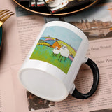 Personalized white ceramic mug with sheep artwork, black handle, perfect gift from MyArtsyGift